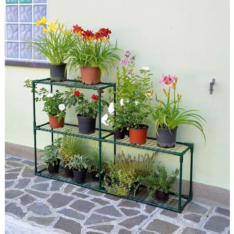 foto del prodotto scaffale portapiante a ripiani 142x30x98 cm in acciaio rama verde