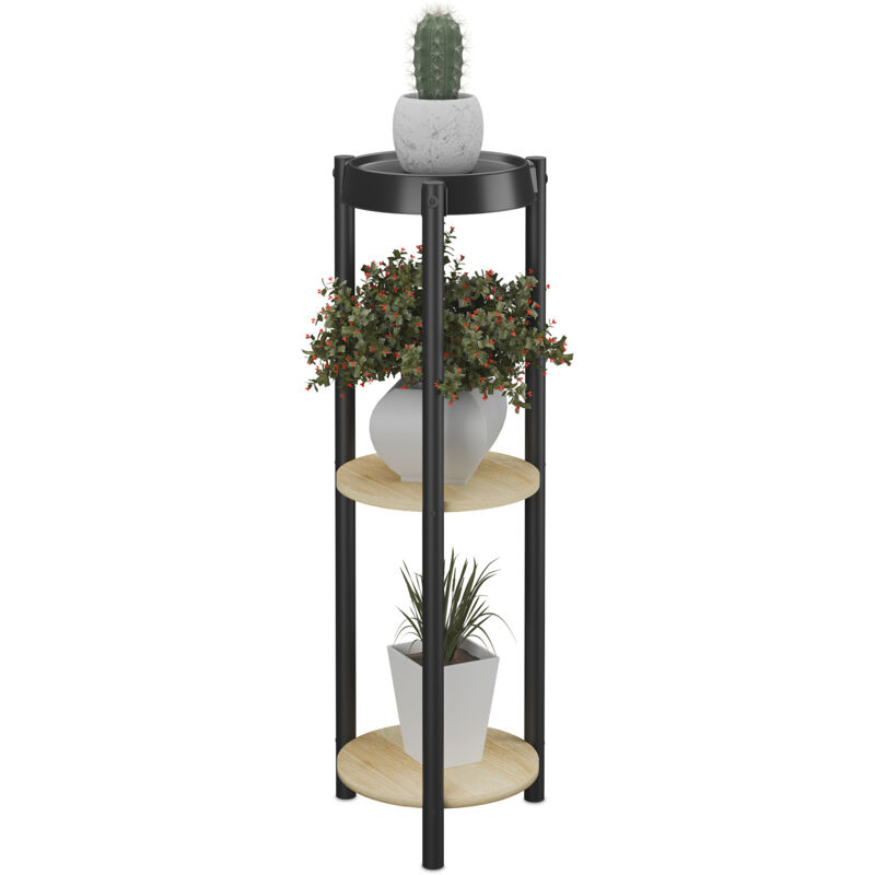 foto del prodotto scaffale portapiante con 3 ripiani, portafiori 71x24x24 cm, supporto porta vasi di piante, mdf e ferro, nero relaxdays