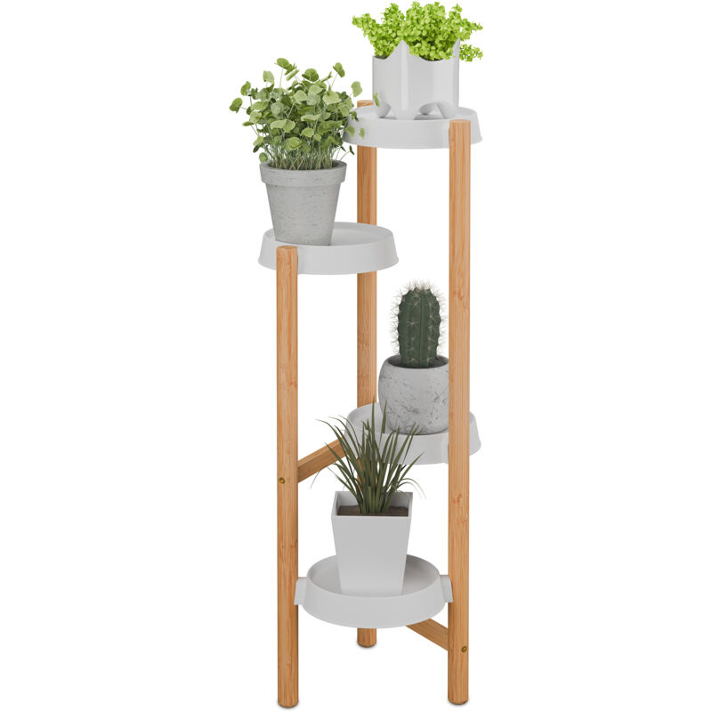 foto del prodotto scaffale portapiante con 4 ripiani in plastica, scala portafiori, supporto vasi, 85x32x33 cm, bamb , naturale relaxdays