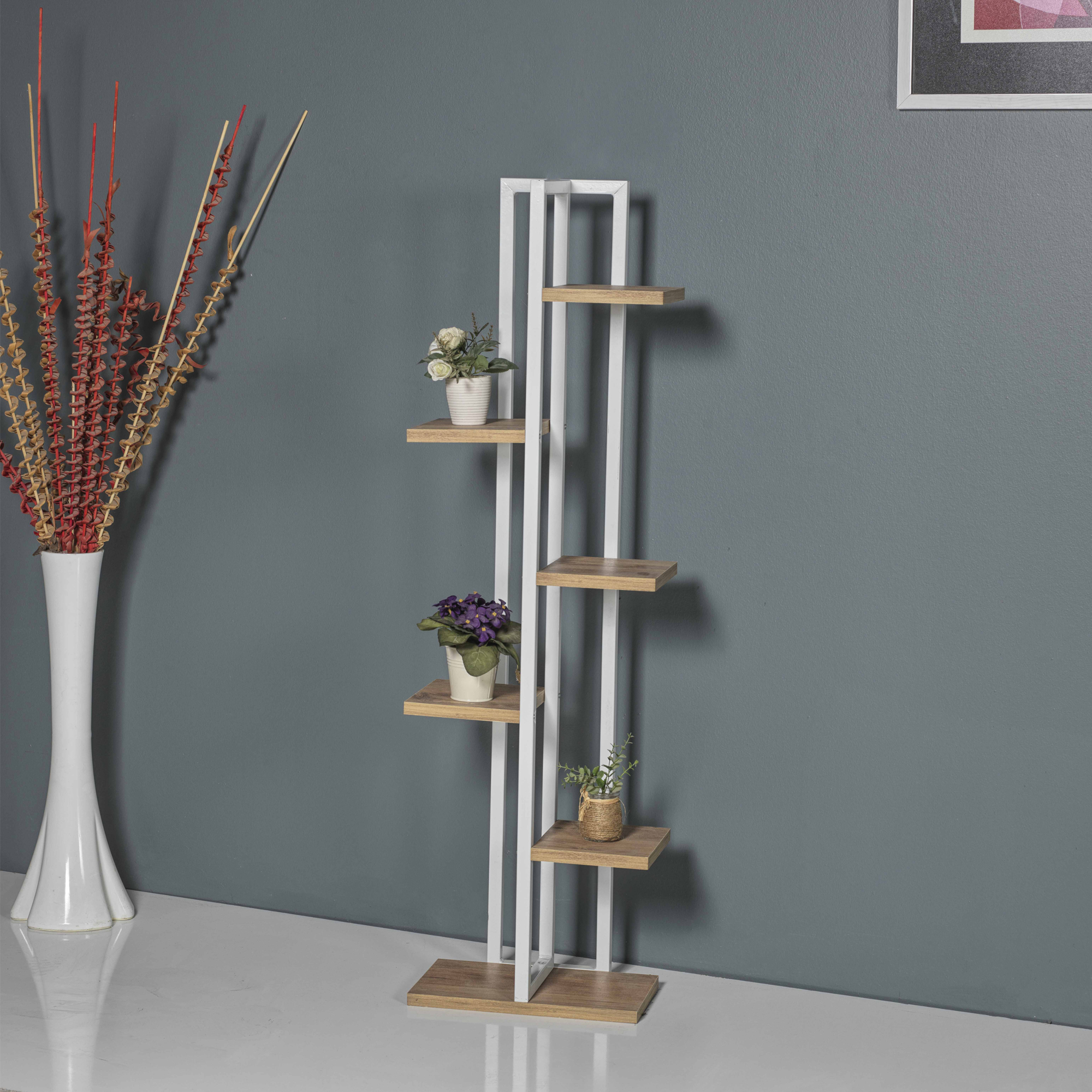 foto del prodotto scaffale portapiante 'tohmaj rvi' mobile a terra con ripiani portaoggetti - bianco effetto noce en.casa