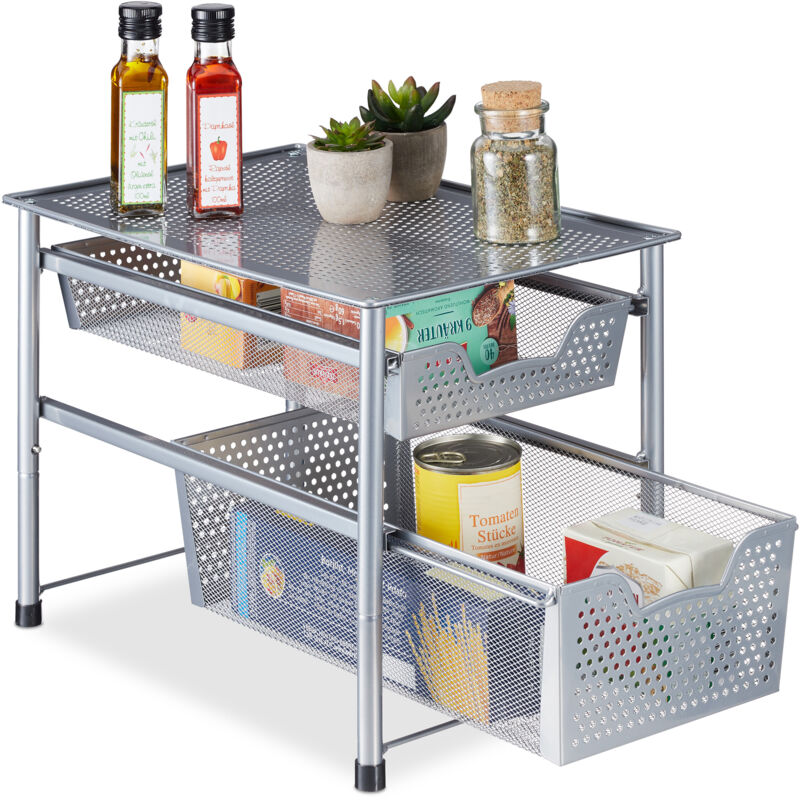 foto del prodotto scaffale portaspezie con 2 cassetti, organizer da tavolo da cucina o scrivania ufficio, 30x28x42,5 cm, grigio relaxdays