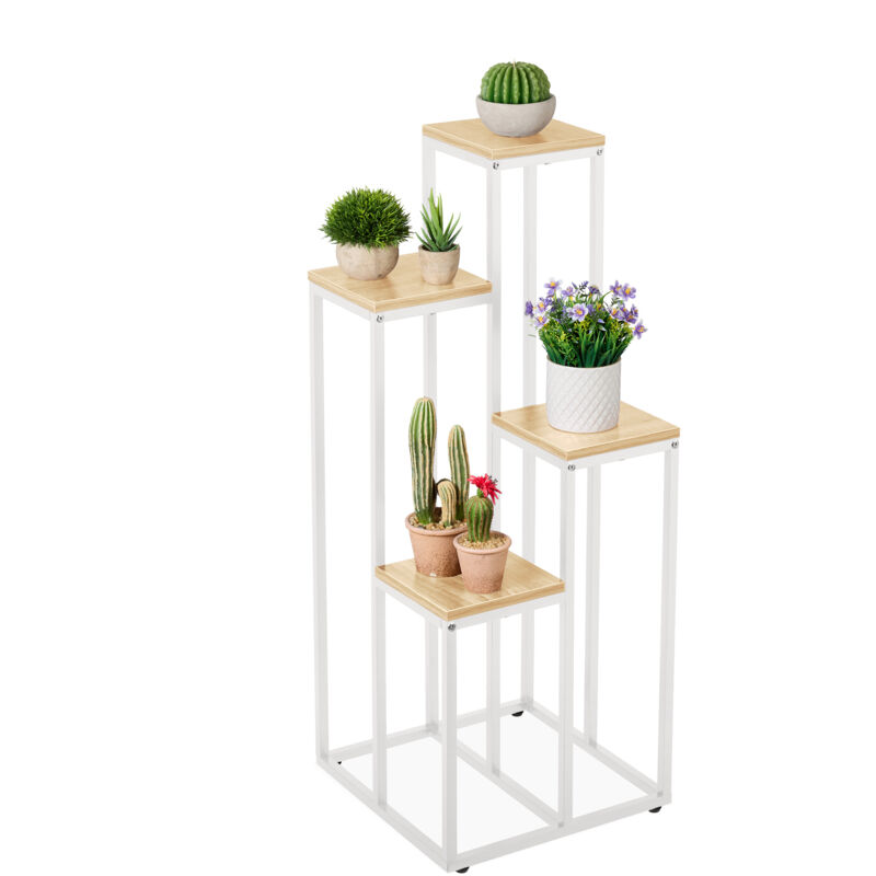 foto del prodotto scaffale portavasi, 4 ripiani mobile portafiori metallo, 100x40x40 cm, tavolino vasi, bianco marrone chiaro relaxdays
