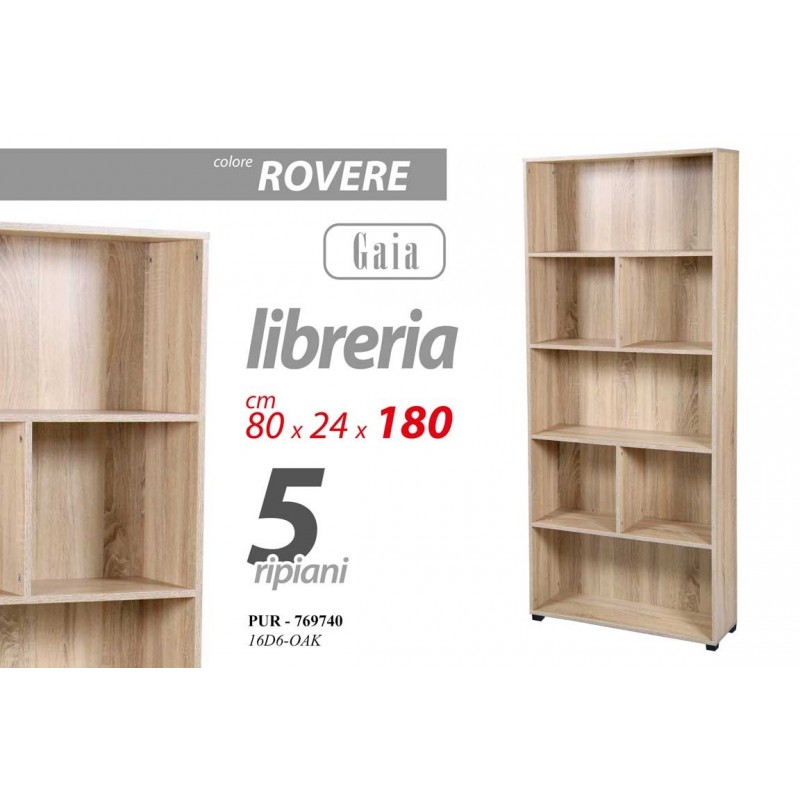 foto del prodotto scaffale rovere 5 ripiani libreria moderna cm 80 x 24 x 180 h
