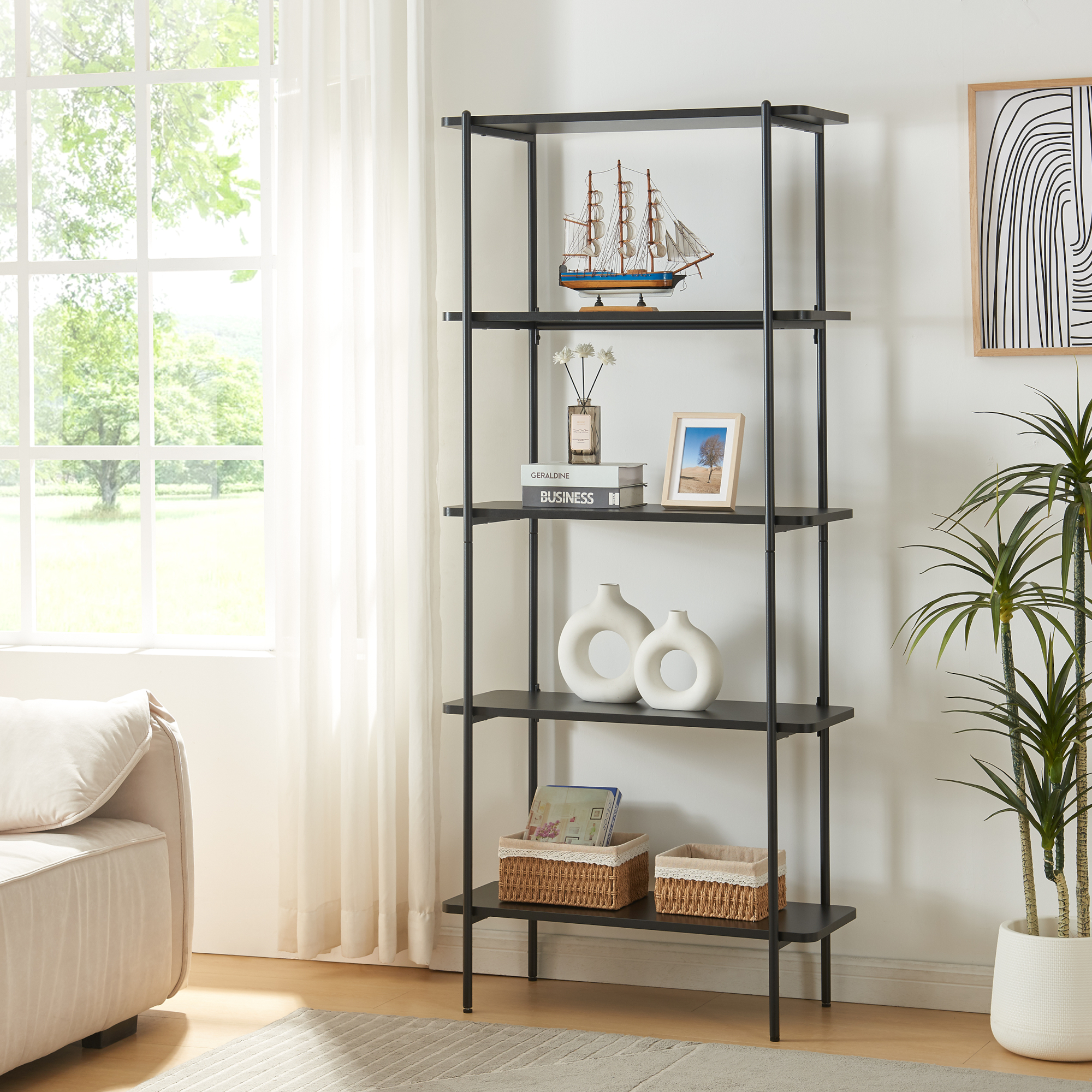 foto del prodotto scaffale samnanger libreria a 5 ripiani nero en.casa 