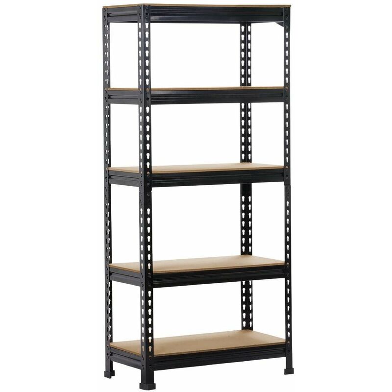 foto del prodotto scaffale scaffalatura garage in metallo 150x70x30 cm magazzino a 5 ripiani regolabili carico massimo per ripiano 150 kg nero yaheetech