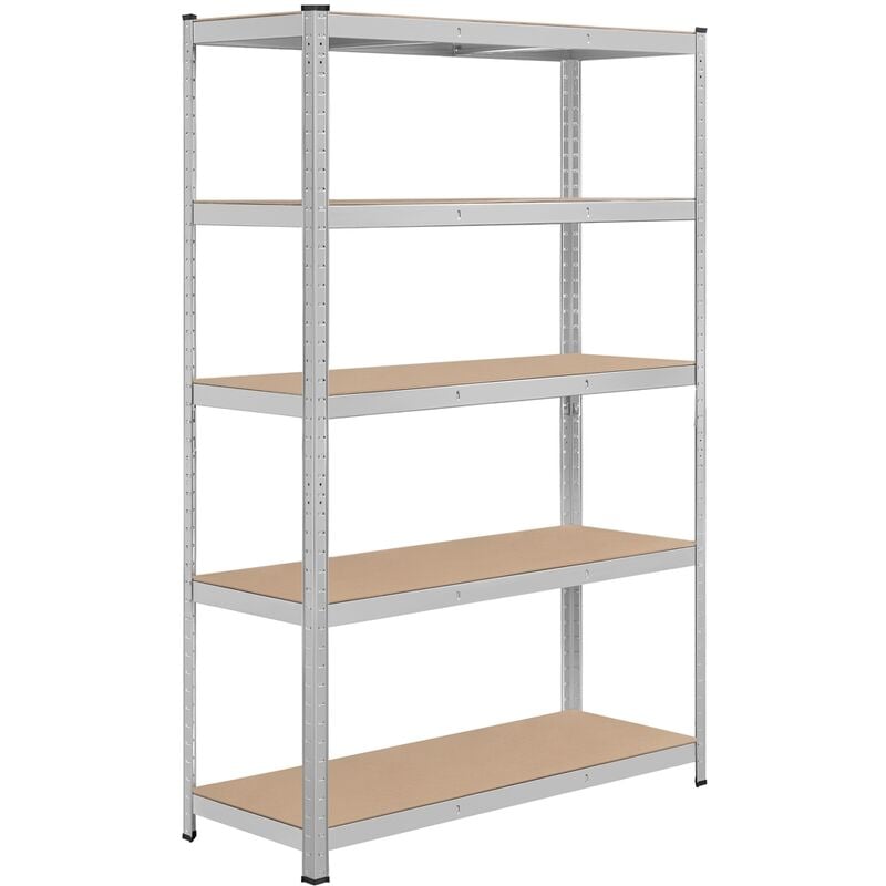 foto del prodotto scaffale scaffalatura garage magazzino in acciaio e legno mdf a 5 ripiani regolabili 120 x 45 x 180 cm carico massimo per ripiano 175 kg argento