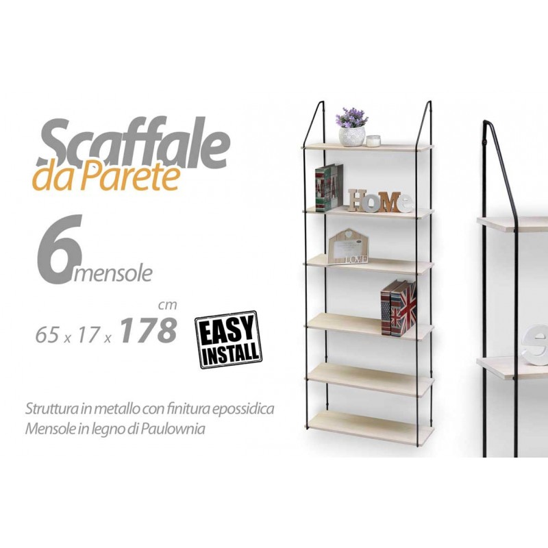 foto del prodotto scaffale slim da parete 6 ripiani cm 65 x 17 x 178 h