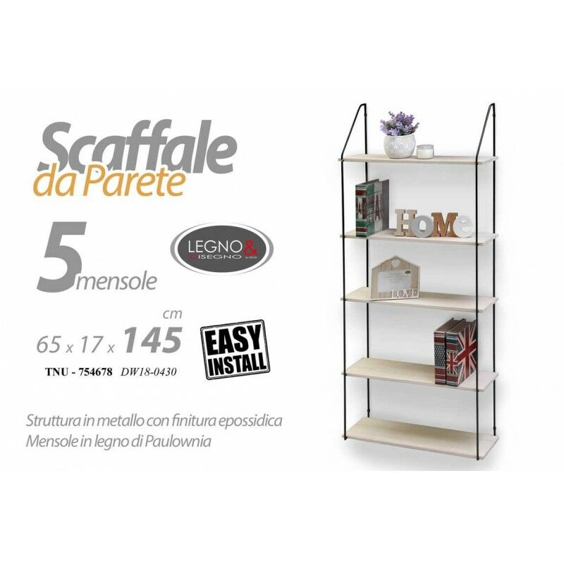 foto del prodotto scaffale slim in legno da parete struttura metallo cm 65 x 17 x 145 h