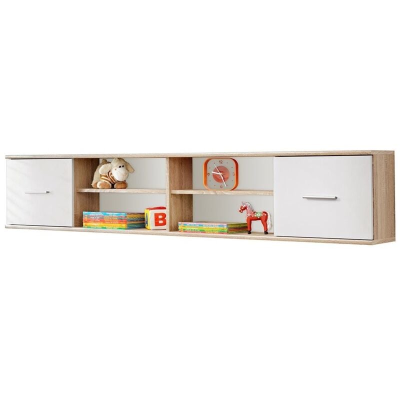foto del prodotto scaffale sospeso denver rovere e bianco 2 porte e 4 vani arredamento da parete design