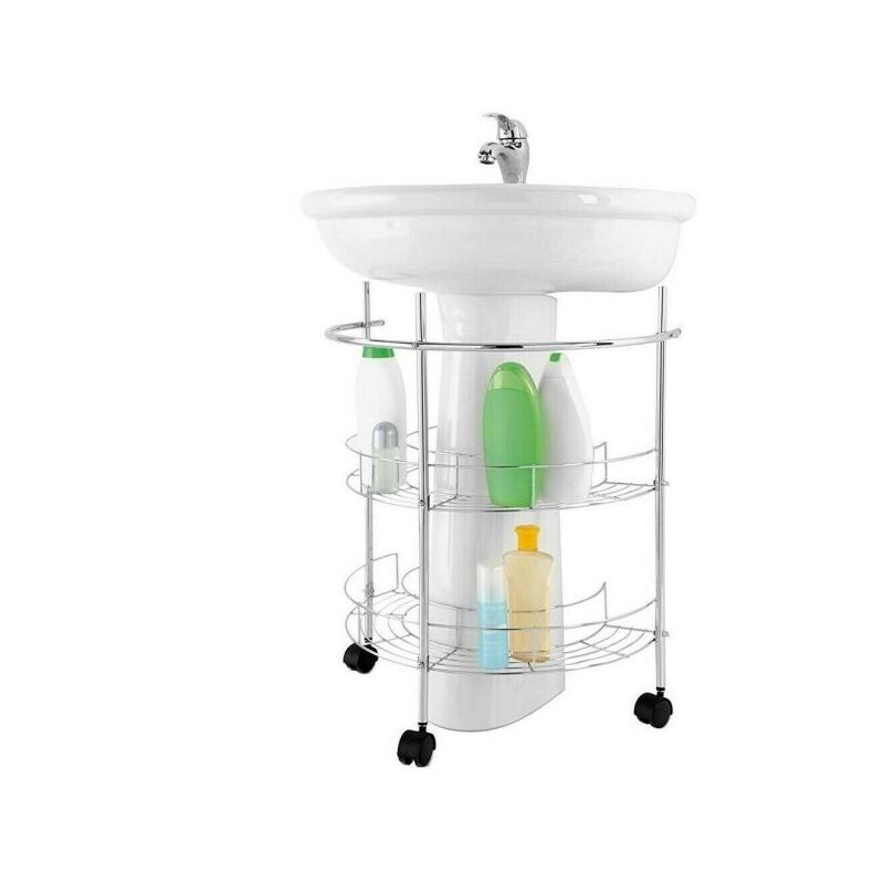 foto del prodotto scaffale sotto lavabo in acciaio 2 ripiani con ruote salvaspazio bagno art.59965