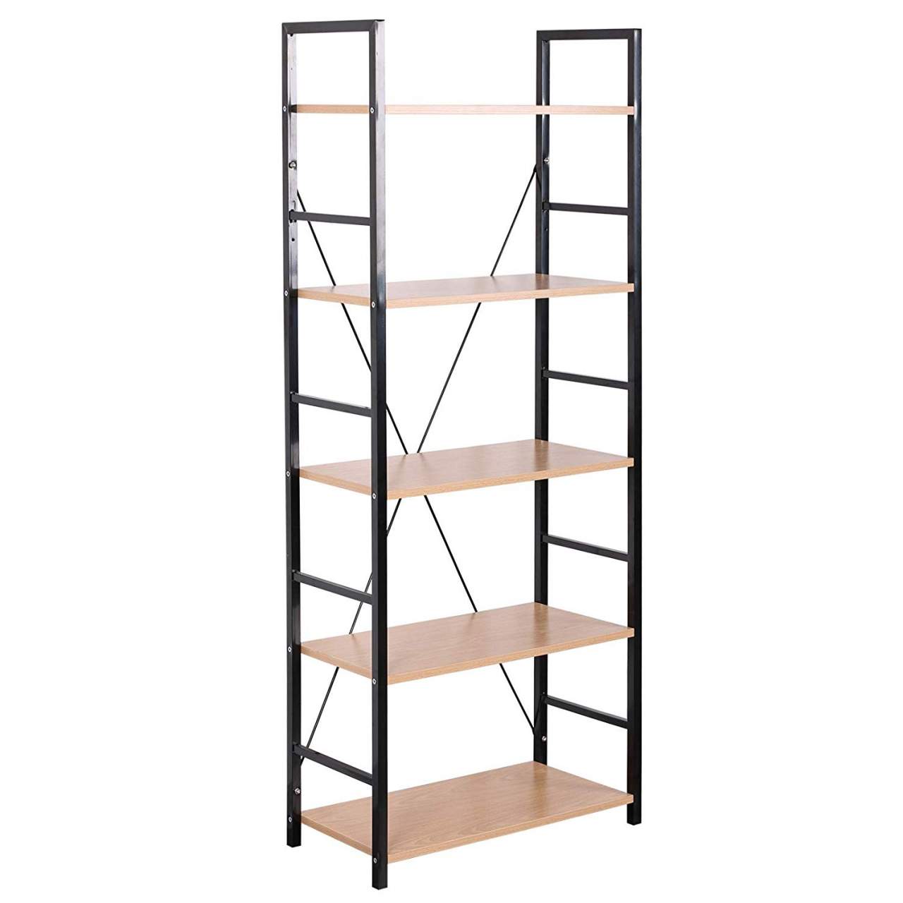 foto del prodotto scaffale stand con ripiano in metallo e legno rovere nero chiaro 19 0000381