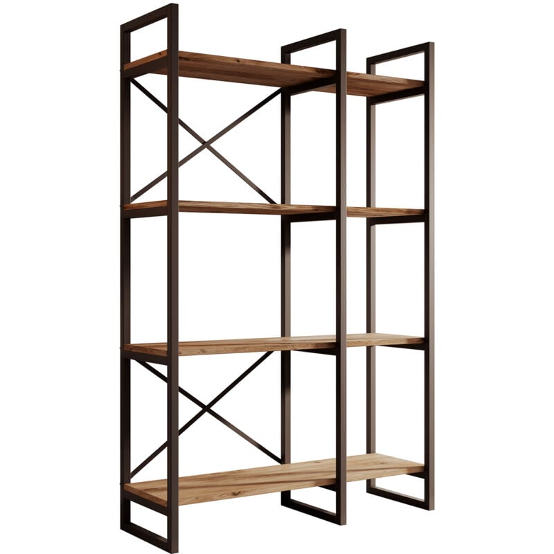 foto del prodotto scaffale stile industriale libreria soggiorno ufficio struttura acciaio opaco e colore pino atlantico opaco modello factory e2 87,5x138x30cm