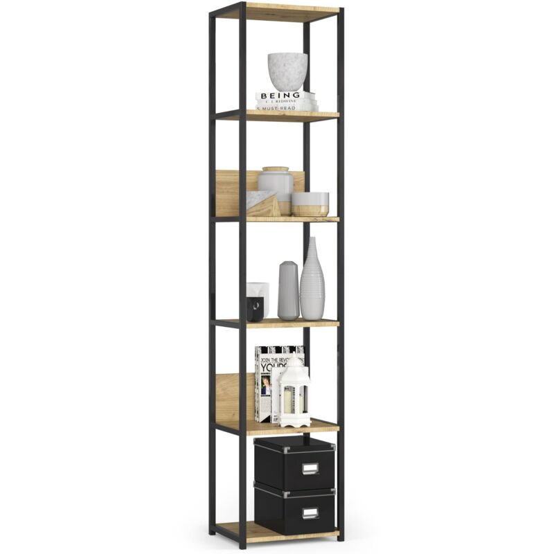 foto del prodotto scaffale stilo loft con ripiani in legno 40 cm nera 40 cm inserto frontale quercia artisan 40x32x192 cm