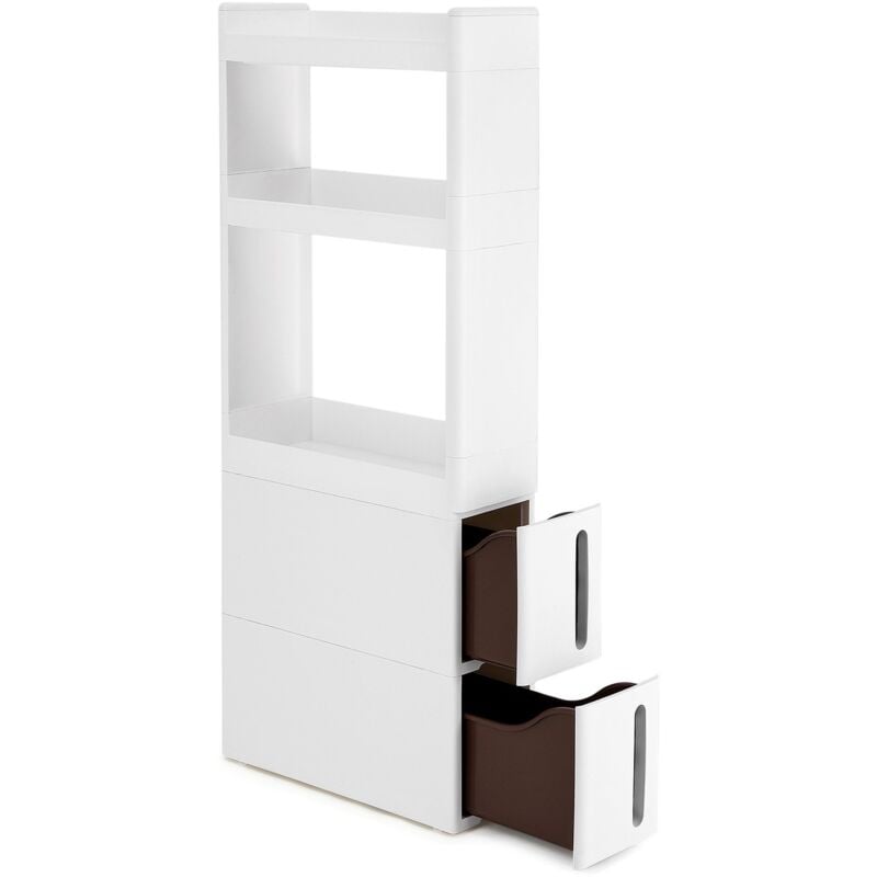 foto del prodotto scaffale stretto a 3 ripiani e 2 cassetti, portaoggetti mobile ad angolo, in cucina bagno cantina, larghezza di 17 cm, bianco kfr06wt songmics