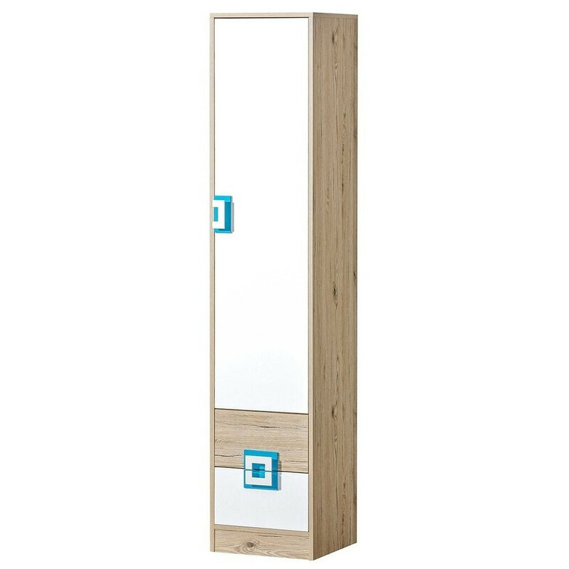 foto del prodotto scaffale tolfere 104, rovere chiaro bianco turchese, con porte, con cassetti, chiuso, truciolare laminato, il numero di porte 0, numero di