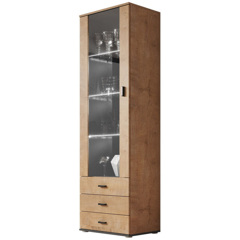 foto del prodotto scaffale tornola 102, quercia di lefkada nero, con cassetti, con porte, chiuso, vetro, truciolare laminato, il numero di porte 0, numero di