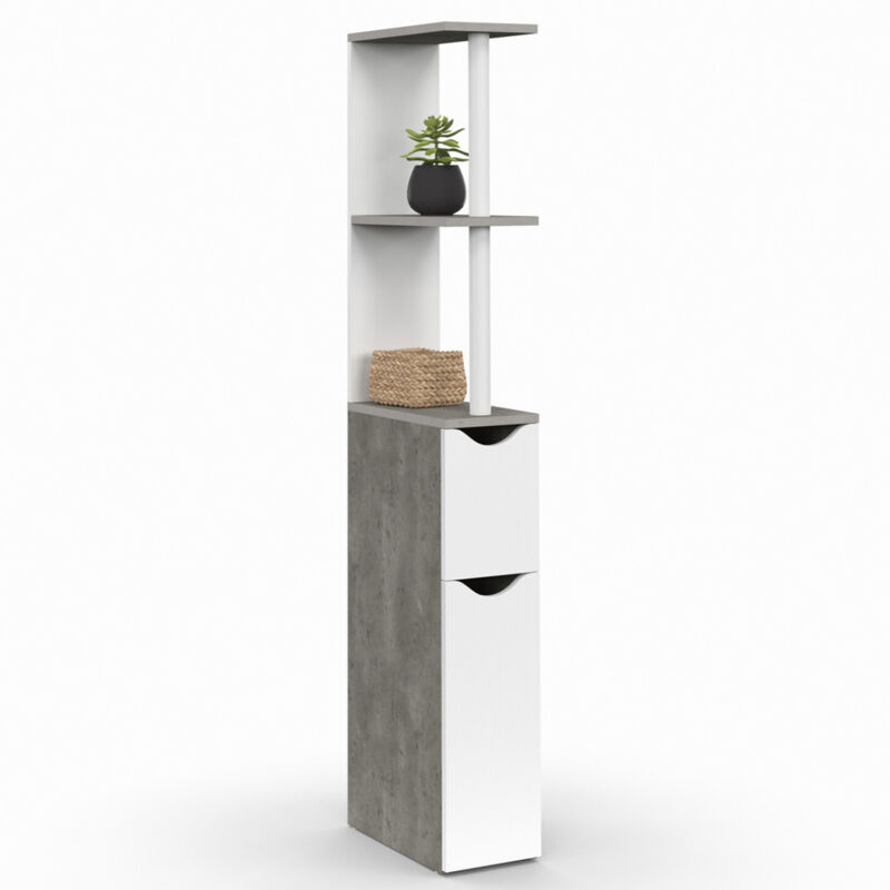 foto del prodotto scaffale wc a 2 ante willy in bianco e cemento