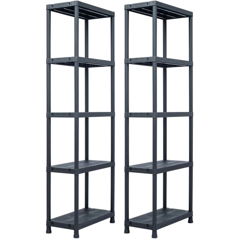 foto del prodotto scaffali 2 pz in plastica espositore libreria con ripiani nero vari dimensioni dimensioni 60x30x180 cm