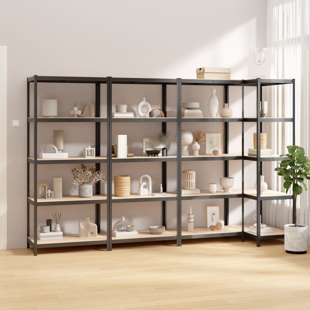 foto del prodotto scaffali 5 ripiani 4pz antracite in acciaio e legno multistrato cod mxl 62631