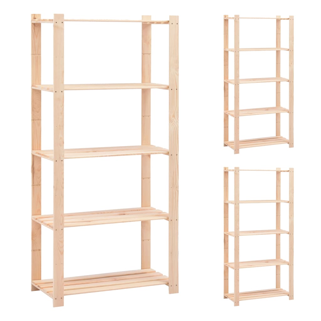 foto del prodotto scaffali a 5 livelli 3 pz 80x38x170 cm massello pino 250 kg cod mxl 53438