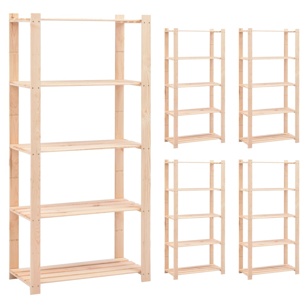 foto del prodotto scaffali a 5 livelli 5 pz 80x38x170 cm in massello pino 250 kg cod mxl 53402