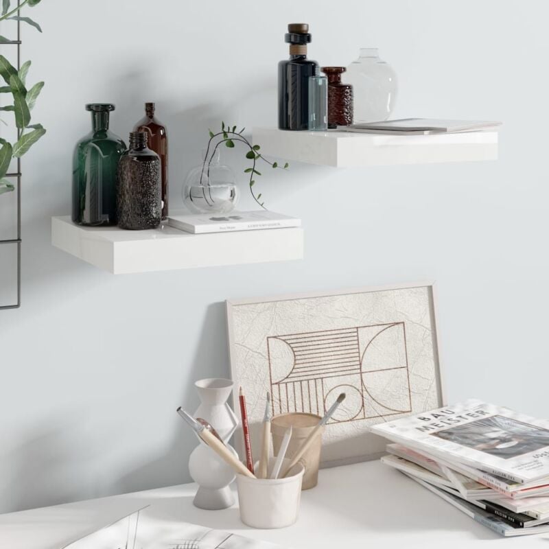 foto del prodotto scaffali a parete 2 pz bianco lucido 23x23,5x3,8 cm in mdf vidaxl