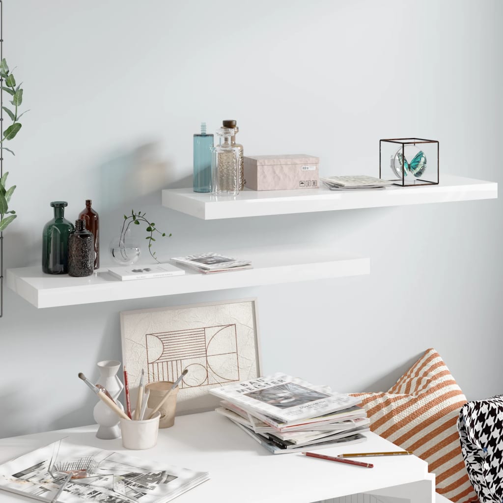 foto del prodotto scaffali a parete 2 pz bianco lucido 80x23,5x3,8 cm in mdf cod mxl 33668