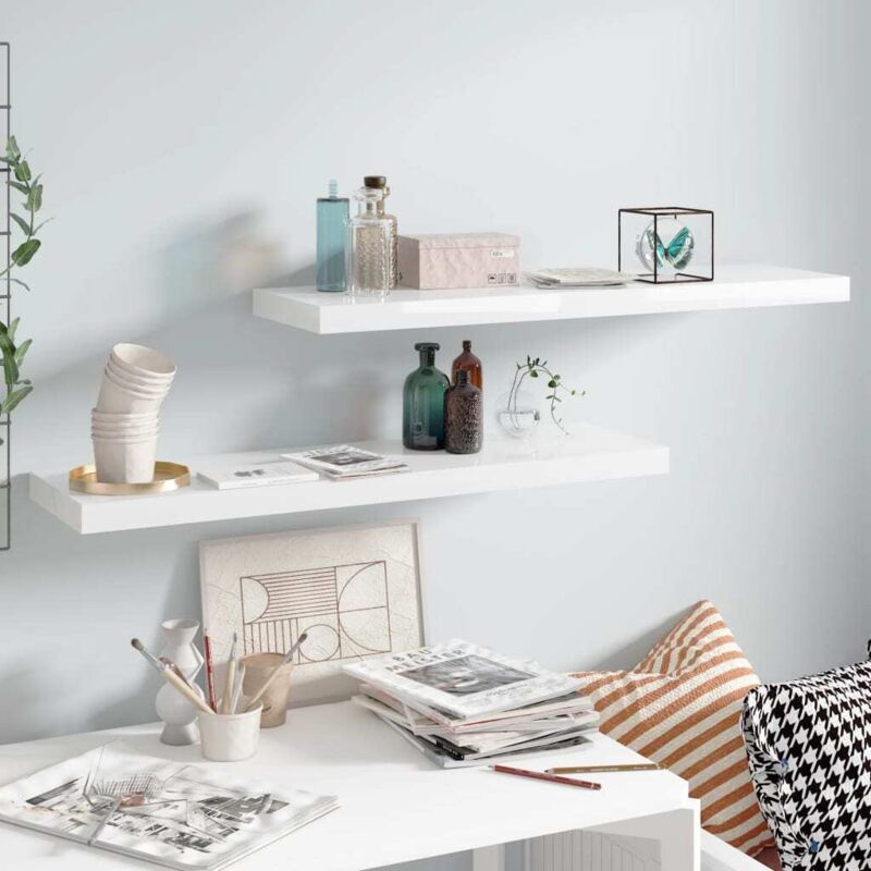foto del prodotto scaffali a parete 2 pz bianco lucido 90x23,5x3,8 cm in mdf vidaxl