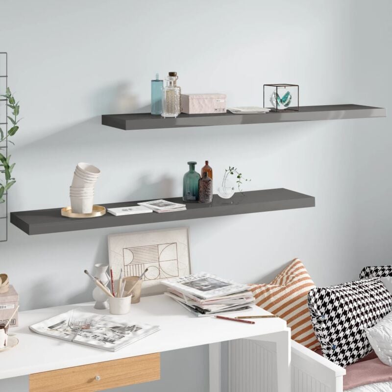 foto del prodotto scaffali a parete 2 pz grigio lucido 120x23,5x3,8 cm in mdf vidaxl