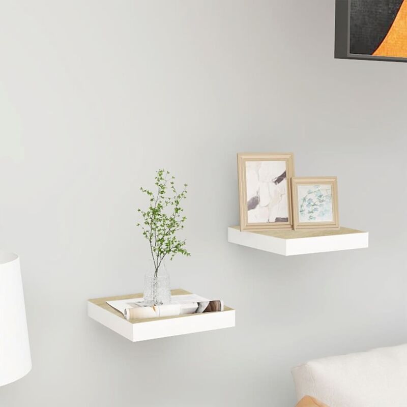 foto del prodotto scaffali a parete 2 pz rovere e bianco 23x23,5x3,8 cm in mdf vidaxl