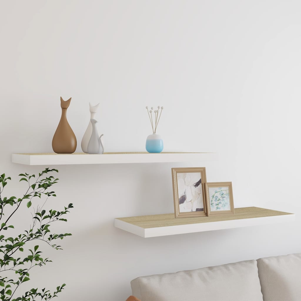 foto del prodotto scaffali a parete 2 pz rovere e bianco 80x23,5x3,8 cm in mdf cod mxl 33658