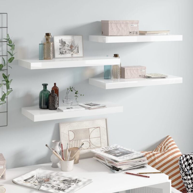 foto del prodotto scaffali a parete 4 pz bianco lucido 60x23,5x3,8 cm in mdf vidaxl