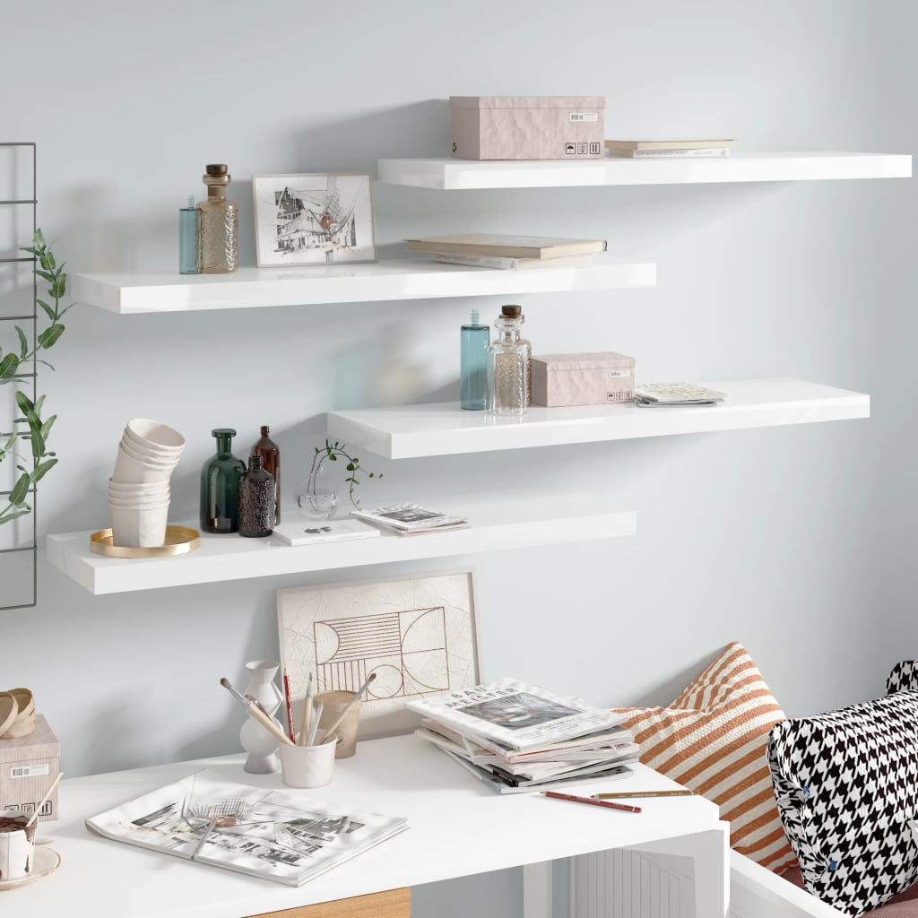 foto del prodotto scaffali a parete 4 pz bianco lucido 90x23,5x3,8 cm in mdf cod mxl 33642