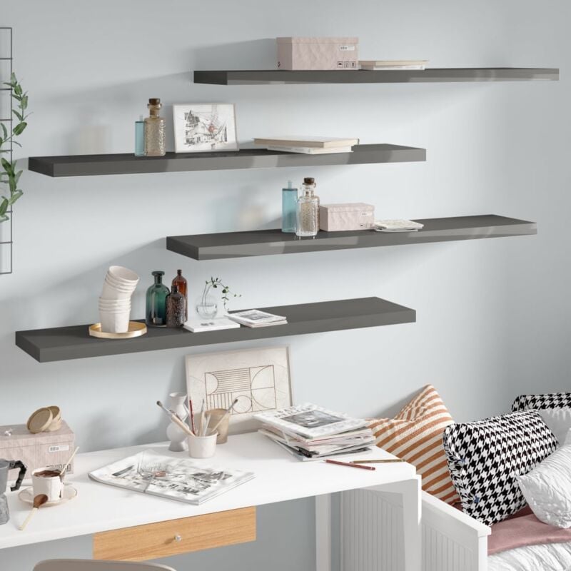 foto del prodotto scaffali a parete 4 pz grigio lucido 120x23,5x3,8 cm in mdf vidaxl 434206