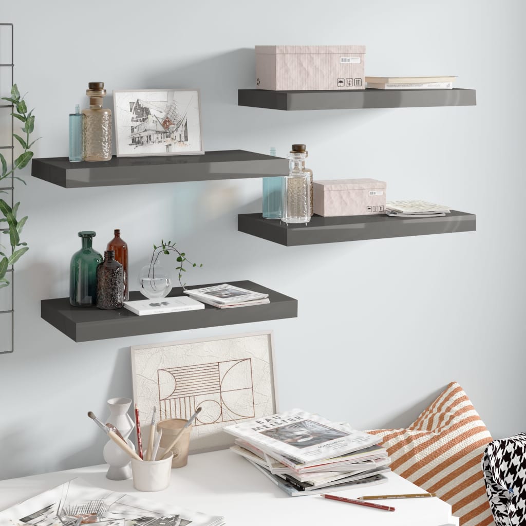 immagine 0 del prodotto scaffali a parete 4 pz grigio lucido 50x23x3,8 cm in mdf cod mxl 32857