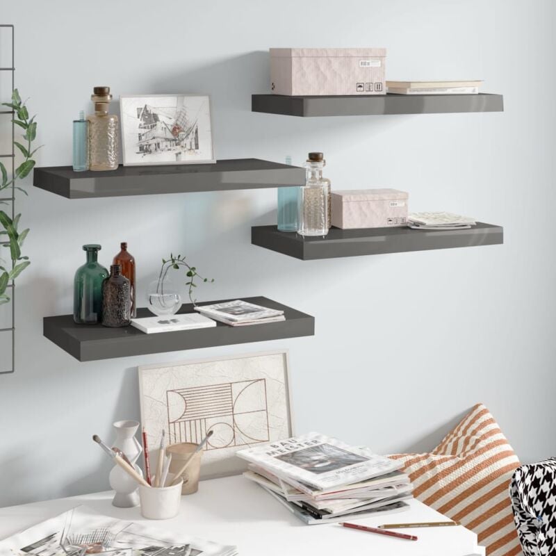 immagine 0 del prodotto scaffali a parete 4 pz grigio lucido 50x23x3,8 cm in mdf vidaxl