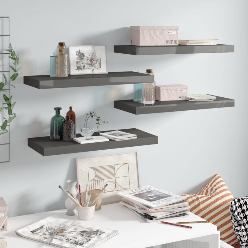 foto del prodotto scaffali a parete 4 pz grigio lucido 60x23,5x3,8 cm in mdf vidaxl