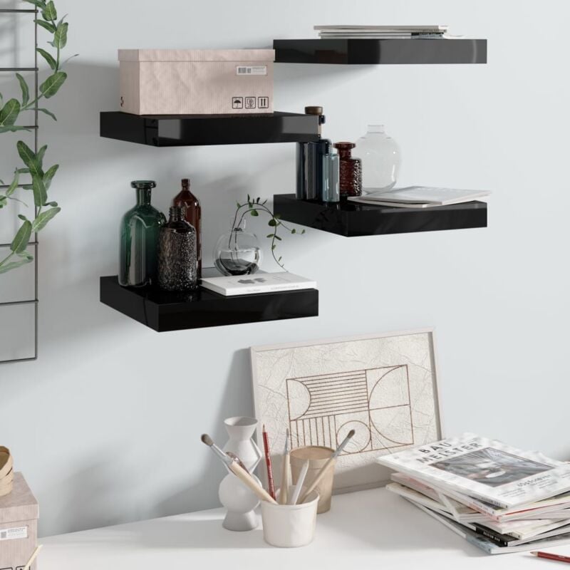 foto del prodotto scaffali a parete 4 pz nero lucido 23x23,5x3,8 cm in mdf vidaxl