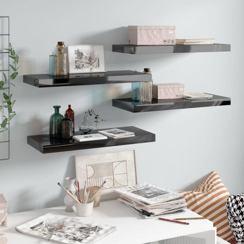 foto del prodotto scaffali a parete 4 pz nero lucido 60x23,5x3,8 cm in mdf vidaxl