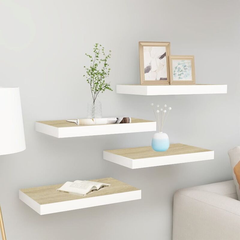 foto del prodotto scaffali a parete 4 pz rovere e bianco 50x23x3,8 cm in mdf vidaxl