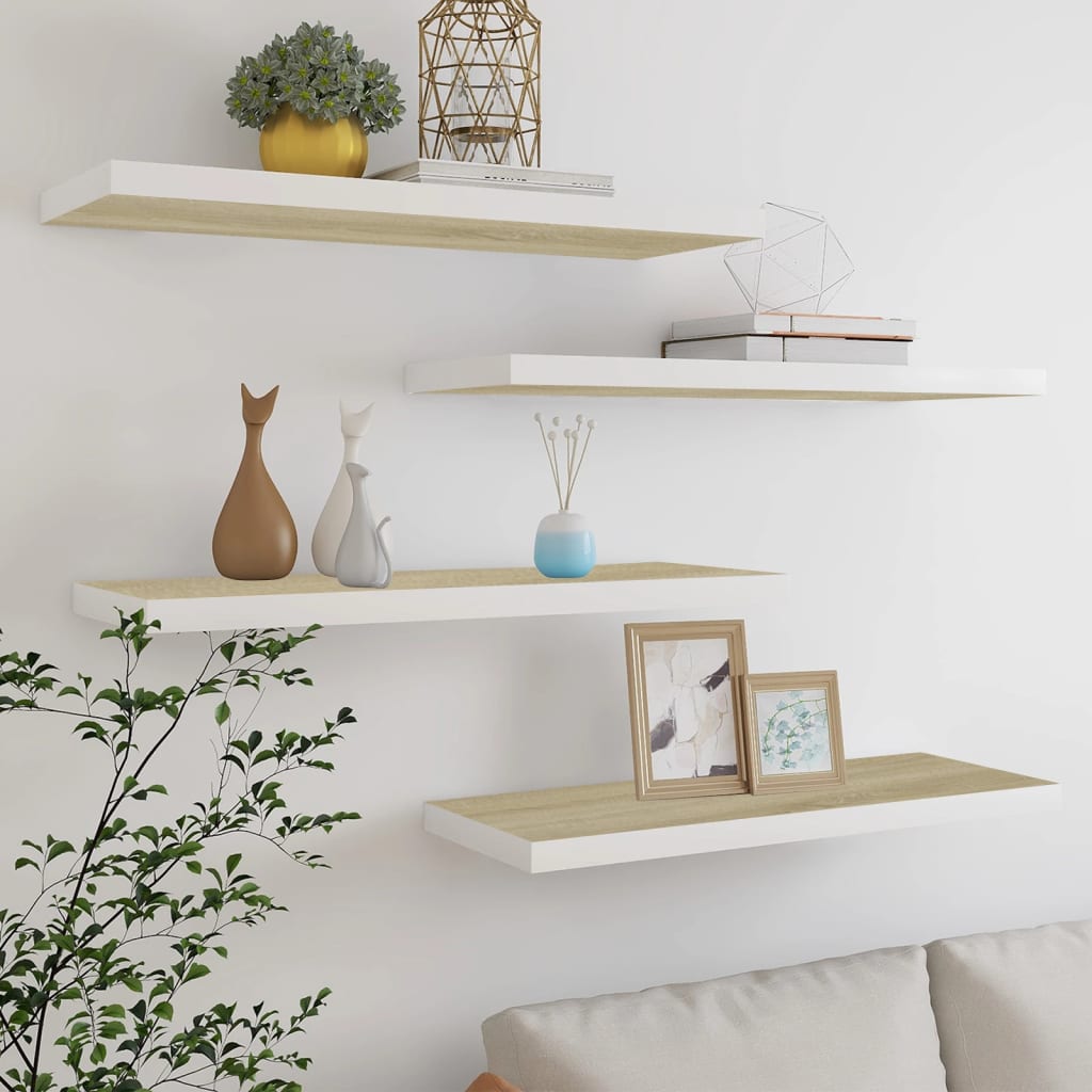 foto del prodotto scaffali a parete 4 pz rovere e bianco 80x23,5x3,8 cm in mdf cod mxl 33421