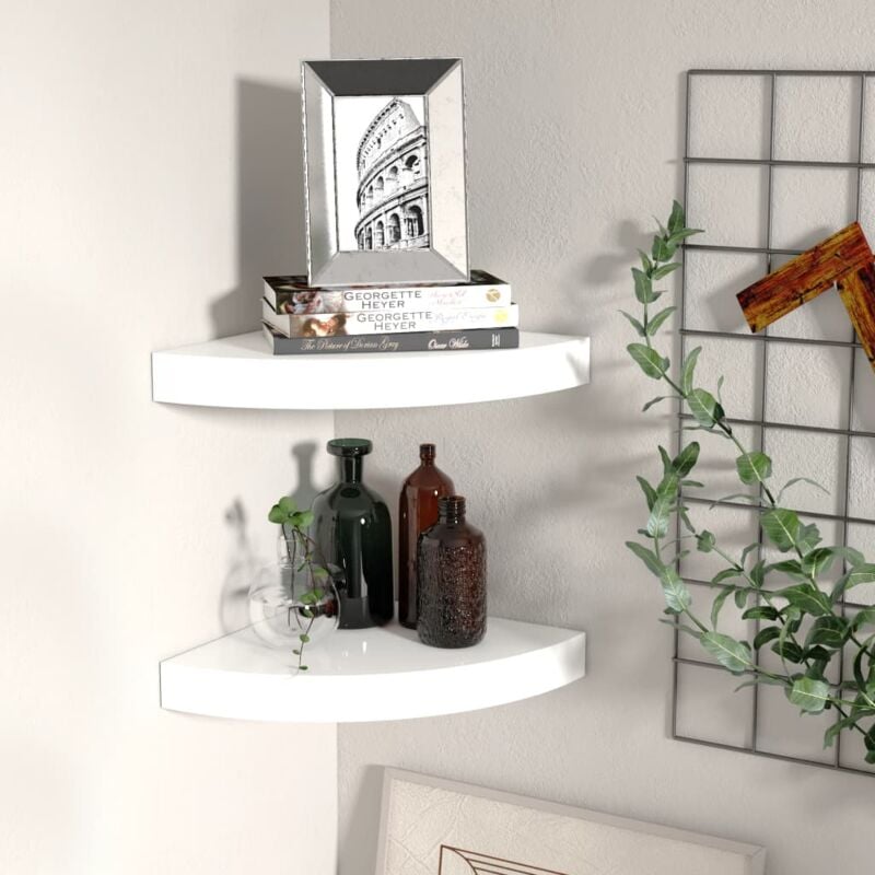 foto del prodotto scaffali angolari a parete 2 pz bianco lucido 25x25x3,8 cm mdf vidaxl