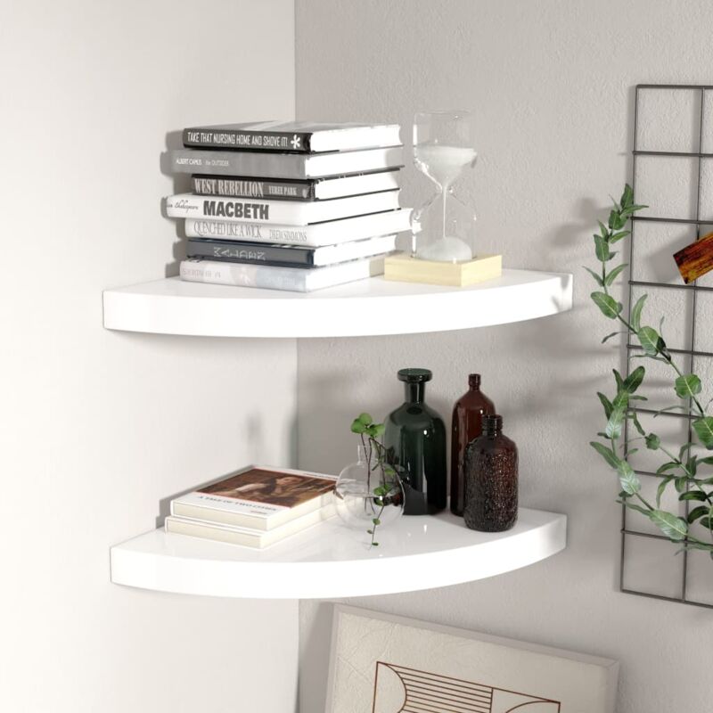 foto del prodotto scaffali angolari a parete 2 pz bianco lucido 35x35x3,8 cm mdf