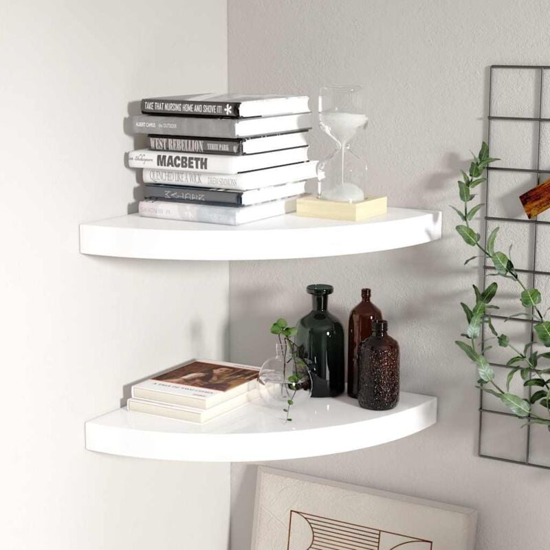 foto del prodotto scaffali angolari a parete 2 pz bianco lucido 35x35x3,8 cm mdf vidaxl