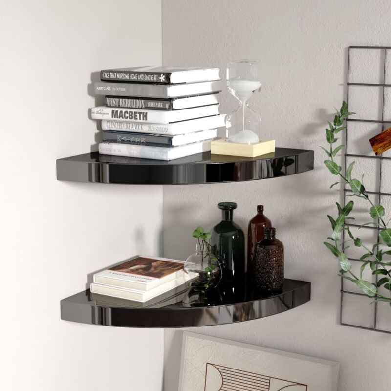 foto del prodotto scaffali angolari a parete 2 pz nero lucido 35x35x3,8 cm mdf