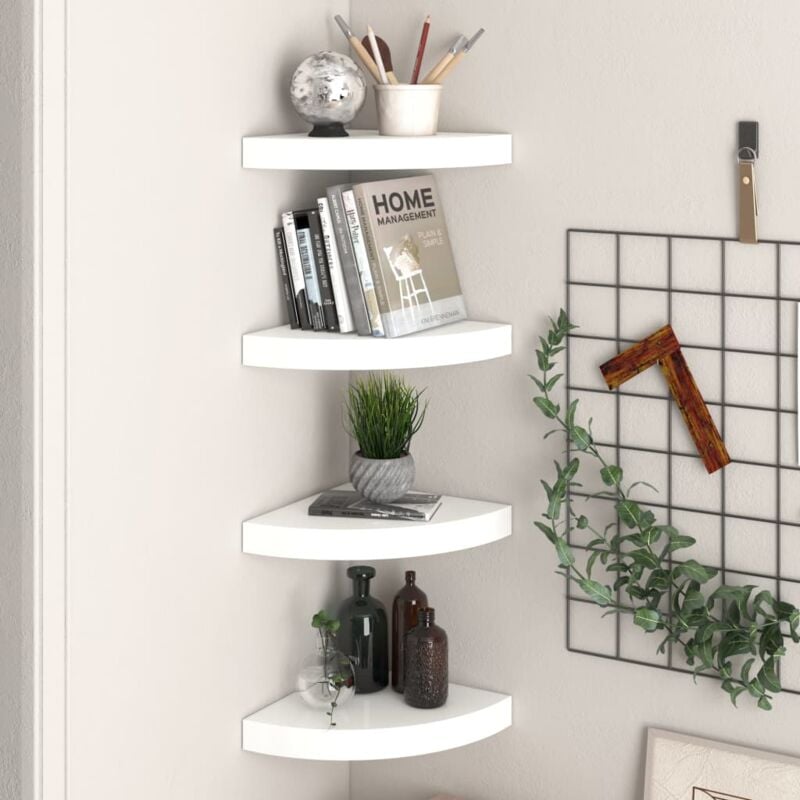 foto del prodotto scaffali angolari a parete 4 pz bianco lucido 25x25x3,8 cm mdf