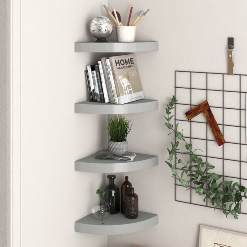 foto del prodotto scaffali angolari a parete 4 pz grigi 25x25x3,8 cm in mdf vidaxl