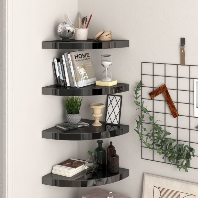 foto del prodotto scaffali angolari a parete 4 pz nero lucido 35x35x3,8 cm mdf vidaxl