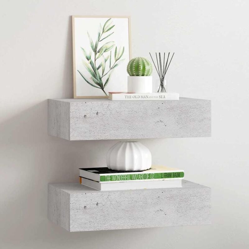 foto del prodotto scaffali cassetti a muro 2 pz grigio cemento 40x23,5x10cm mdf