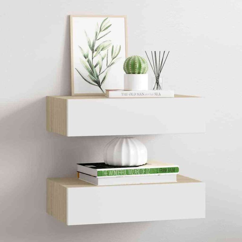 foto del prodotto scaffali con cassetti 2 pz rovere e bianco 40x23,5x10 cm in mdf vidaxl